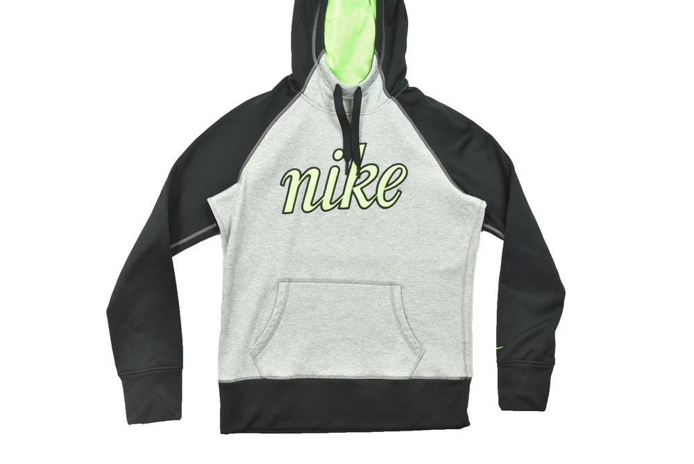 Nike Therma-FIT Gray Black Neon Green Hoodie Regular Size M Kangaroo Pocket